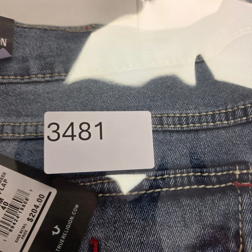 True Religion Ricky Straight Leg Blue Jeans Red Horseshoe Flap Pocket Mens 40